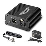 Aokeo 1-Channel 48V Phantom Power Supply with Adapter, Bonus+XLR 3 Pin Microphone Cable for Any Condenser Microphone Music Recording Equipment