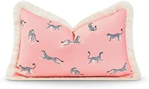 Hofdeco Premium Tropical Patio Indoor Outdoor Lumbar Pillow Cover Only, 12"x20" Water Resistant for Backyard, Couch, Pink Leopard Fringe