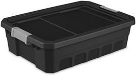 Sterilite 10 Gallon Plastic Stacker Tote, Heavy Duty Lidded Storage Bin Container for Stackable Garage and Basement Organization, Black, 6-Pack