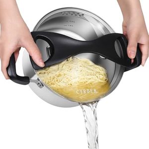 Cyrder Stainless Steel Pasta Pot, Hold Handle and Lid Locking, Pot with Strainer Lid, Stock Pot/Soup Pot, Durable and Non-Scratch, Easy Stain &Cleanup Stylish Cookware, Dishwasher Safe, Silver 5 Quart