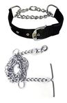 RvPaws Combo of Metal Chain Leash with Choke Collar Safety Metal Chain Gentle Choker Chew Proof Strong Nylon Adjustable Collar for Medium & Large Breed Dogs Color (X-Large - 1.25 Inch, Black Color)