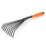 Meccion Mini Garden Rake 16 Inch 9 Root Steel Hand Fan Leaf Rake with Ergonomic Comfort Grip & Rust Resistant - Professional Gardening Tool