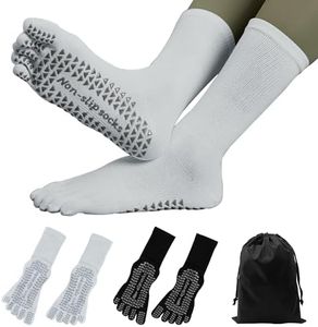 voofly Hospital Socks with Grips for Women, 2 Pairs Toe Grippy Socks for Yoga Pilates Barre Sticky Black Light Blue