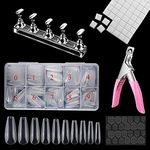 Acrylic Nail Practice Stand,500Pcs Acrylic Nails Coffin Fake Nail Tips 5Pcs Magnetic Nail Art Tips Holders 10 Sheets Press on Nail Adhesive Tabs 54Pcs Reusable Adhesive Putty Clay with Nail Clipper