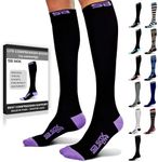 SB SOX Lite Compression Socks for Men & Women (15-20mmHg) – Best Compression Socks for Travel, Sports, and Daily Wear - XXL Sizes too! (Black/Purple, S/M)