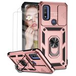 Case for Motorola Moto G Pure/Moto G Play 2023 / Moto G Power 2022 Cover - Includes 2 Tempered Protective Films with Sliding Window Camera Protection and Phone Holder - Pink