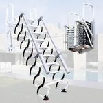 12 Steps Attic Stairs,Wall Mounted Folding Loft Ladder,Retractable Collapsible Stairs,Extension Steps Ladder with Armrests,Telescoping with Pulldown System (Black and White, Step 12)