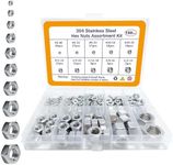 150pcs SAE Hex Nuts Assortment Kit 4#40,6#32,8#32,10#24,10#32,12#24, 1/4"-20,5/16"-18,3/8"-16,1/2"-13 Hardware Nuts,Metal Nuts, Steel Nut,Stainless Hex Nuts Set