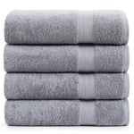 4 Pack Bath Towel Sets for Bathroom- 100% Cotton Bathroom Grey Towels, Ultra Soft Cotton Towels, Quick Dry Bath Towels for Bathroom, Premium Spa Quality Bath Towel Set - Silver Bath Towels Set