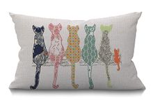 BGBDEIA Cat Cushion Cover Funny Colourful Creative Cared Cats Cotton Linen Decorative Rectangular Throw Pillow Cover Pillowcase for Sofa and Bed Couch 12"X20" 30 x 50 cm