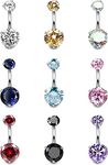 Thunaraz 9Pcs 14G 316L Surgical Stainless Steel Belly Button Rings for Women Navel Ring CZ Barbell Body Piercing Jewelry Set