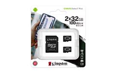 Kingston Canvas Select Plus microSD Card SDCS2/32 GB-2P1A Class 10 (2 x cards, SD Adapter Included)