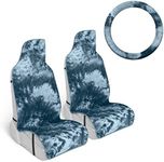 Carbella Tie-Dye Car Seat Covers, Blue Seat Covers for Cars with Matching Steering Wheel Cover, Cute Automotive Interior Covers for Trucks Van SUV, 3 Piece Set, Car Accessories for Women