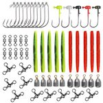 Senko Worms Fishing Lures Kit 55pcs/box Soft Stick Baits Twist Lock Hooks Ned Rig Jig Heads Swivels Fishing Tackle Kit for Wacky Rig Bass Trout Fishing