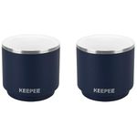 KEEPEE Insulated Stainless Steel Espresso Cups with Ceramic Coating, 2 Pack (1, Navy)