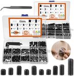 Hapric 1400 Pcs 26 Size Set Screw Kit Metric&SAE Set Screw Assortment Kit 12.9 Alloy Steel Head Socket Hex Metric Set Screws Kit Black Zinc Plated Cup-Point Screws (M3-M8, 1/8"-40 to 5/16"-18)