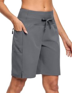 ISEEGZ Women's 5"/9" High Waisted Swim Board Shorts Quick Dry UPF 50+ Womens Swim Trunk Bottoms with Liner Zipper Pockets Deep Grey
