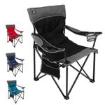 LANMOUNTAIN Oversized Folding Camping Chair,Heavy Duty Padded Portable Lawn Chair w/Extra Large Cup Holder,Side Pocket for Adults Outdoor Sports Hiking Beach Garden Picnic,Black