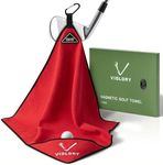 VIGLORY Magnetic Golf Towel 18"x18" with Cleaning Pocket, No-Bend Back Saver Design, Ultra Absorbent Waffle Microfiber Club Ball Cleaner, Golf Accessories and Gifts for Men Women (Red)