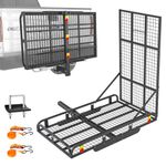 Hitch Mount Steel Cargo Carrier Basket with 49'' Folding Wheelchair Ramp, Fits 2'' Trailer Mounted Hitches