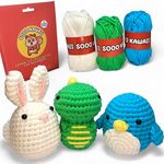 Sooo Kawaii Crochet Kit for Beginners with No Fray Yarn - Complete Starter Kit to make 3pcs Amigurumi Dinosaur, Bunny and Penguin - Easy-to-Follow, Step-by-Step Video Tutorials