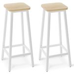 YMYNY Bar Stools Square Base Set of 2, Tall Breakfast Bar Stools with Footrest for Kitchen, Industrial Style, for Dining Room, Party Room, 29.5 x 29.5 x 70CM, Natural & White HBS511R