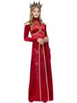 Smiffys The Red Queen Costume Dress & Crown, Halloween Adult Fancy Dress, Medieval Dress Up Costumes