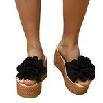 Women's Wedges Slide Sandals Outdoor Open Toe Platform Slippers Summer Flower Wedges Sandals Beach Party Dress Shoes Black 7