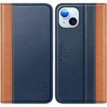 TUCCH Case Wallet for iPhone 15 6.1, PU Leather Folio Case with [RFID Blocking] [3 Card Slot], Kickstand Book Design [Shockproof TPU Interior Case] Compatible with iPhone 15 5G 2023, Brown & Blue