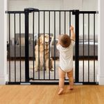 Mom's Choice Award Winner-BABELIO 36 Inch Extra Tall Metal Baby Gate, Pressure Mounted Dog Gate for Stairs, Doorways & Hallway, Easy Walk Thru Pet Gate, Child Gate with 2*Y Spindle Rods,Black