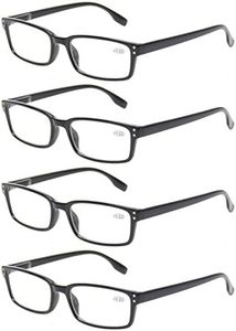 Kerecsen 4-Pack Rectangular Retro Style Men Reading Glasses Spring Hinges Comfortable Readers (+1.25, 4 Pack Black)
