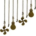 Ceiling Fan Pull Chain Set, 4 Pieces Bulb and Fan Pattern Pull Chain Extension Fan Pull Chain Pendant 12 Inch Ceiling Fan Chain Extender with Ball Fan Chains Connector (Antique Bronze)