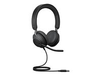 Jabra Evolve2 40 PC Headset - Noise Cancelling Microsoft Teams Certified Stereo Headphones With 3-Microphone Call Technology - USB-A Cable - Black