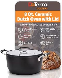 DaTerra Cucina - 8 Qt Nonstick Ceramic Dutch Oven with Lid – Large Stock Pot, Oven & Induction Safe, Heavy Duty, Lightweight, Lead & PFOA Free, Volcanic Black | Made in Italy