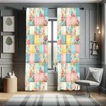 Ambesonne Vintage Window Curtains, Floral Boho Nostalgic Gingham Checkered Polka Dots Patchwork Like Squares, Lightweight Decor 2-Panel Set with Rod Pocket, Pair of - 28" x 63", Seafoam Pale Pink