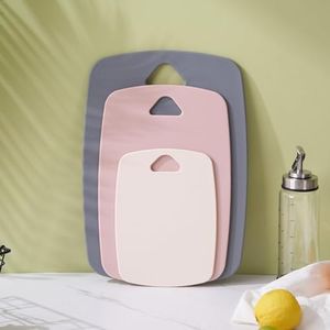 Plastic Cutting Board Set of 3, Multipurpose Chopping Boards Set BPA Free for Kitchen Meat Veggies Fruits Camping Travel, Dishwasher Safe Easy to Clean (Dark Gray, Light Pink, Cream)