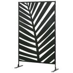 Outsunny 6.5 x 4 ft Outdoor Metal Garden Partition Screen, Privacy Screen with Stand and Expansion Screws, Decorative Privacy Divider Panel for Garden Patio Pool Hot Tub, Banana Leaf Style