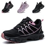 Safety Trainers Womens Steel Toe Cap Trainers Work Safety Shoes Women Lightweight Breathable Industrial Sneakers Non-Slip Puncture Proof Black Pink UK 5