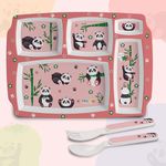 Cello Kidzbee Pentameal Bamboo Buddies Melamine Meal Set for Kids | BPA Free and Food-Grade Material | Attractive and Kidfriendly Designs | Break Resistant & Durable Set | Set of 3, Peach