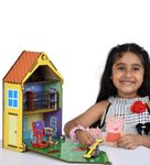 OnPlay Wooden Doll House for Kids | Pepaa Pig DIY Dollhouse with Colorful Furniture, Doll Figures & Playground |Pretend Role Play Set |Birthday Gift Dolls House