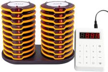 AGJ Restaurant Pager System Breakproof 20 Coaster Pagers Brown Wireless Beeper Buzzer System Touch Keyboard Queue Pagers for Food Truck Church Nursery Clinic Coffee Shop