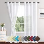 XWZO White Curtains and Drapes with Tiebacks, Grommet Window Curtains for Bedroom/Living Room, Light Filtering Airy & Breathable Voile Drapes 52 x 95|2 Panels