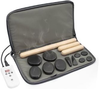 Goodtar Massage Stones Set with Warmer Kit Hot Rocks Bamboo for Massage Hot Stones Massage Warmer Kit with Temperature Control and Carry Bag for Home Use (11 Stones and 3 Sticks)