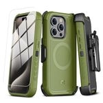 M MYBAT PRO Maverick Series iPhone 15 Pro Max Case with Belt Clip Holster,[Compatible with Magsafe]w/Screen Protector ,Anti-Drop,Shockproof,with 360°Rotating Kickstand,Heavy Duty Protection Army Green