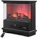 COSTWAY 27”/68cm Electric Fireplace, 3-Sided Fireplace Heater with 3-Level Flame, Thermostat, 0.5-6H Timer, Remote Control & Overheating Protection, 2000W Freestanding Stove Fire Surrounds (Black)