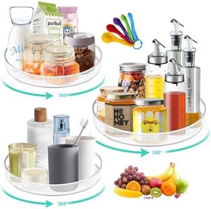 SAMISO Organizer Girevole,3 Pezzi Piatto Girevole,360° Portaspezie Girevole,Include 5 misurini,Vassoio Girevole Portaoggetti da Cucina per Credenza e Frigorifero,Cucina, Bagno,Portaspezie e Altro