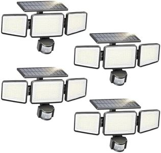 Philips Solar Security Light Outdoor 302 LED 1200lm，Solar-Powered Waterproof Wall-Mounted Flood Light w/PIR Motion Sensor, 3 Heads, IP65 Waterproof, 3 Modes (4 Packs)