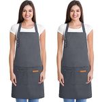 WENYA 2 Pack Kitchen Apron for Women, Unisex Adjustable Cooking Apron with Pockets, Canvas Waterproof Apron for Home Kitchen, Restaurant, Coffee House (Grey)