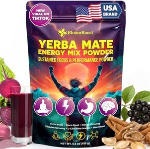 Yerba Mate Energy Drink Mix Powder with Maca, Ginseng, Beet Root, Electrolytes & B12 – Sugar-Free, Vegan, 5.3 oz (15 Servings) – Peach Mango Flavor