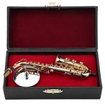 Miniature Alto Saxophone Replica with Stand and Case Gold Plated Instrument Model Ornaments Top Grade Gift Mini Musical Instrument Model Golden Plated Musical Ornaments